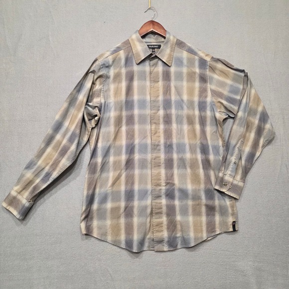 Murano‎ Mens Brown Plaid Long Sleeve Button Up Shirt Size Large - Picture 1 of 8